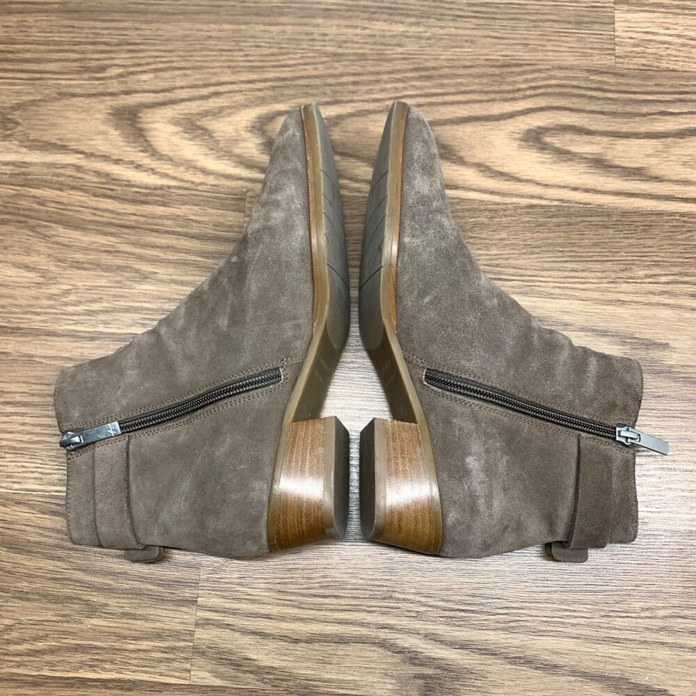 Aquatalia Faria Booties Taupe Brown Size 7.5 Suede Ankle Boots Buckle Italy - Picture 3 of 13